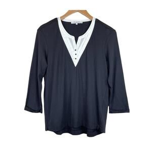 Gerard Darel Paris blouse women's XS pleated V neck long sleeve modal cotton